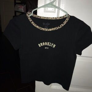 Brandy Melville Black Leopard Trim Baby Tee